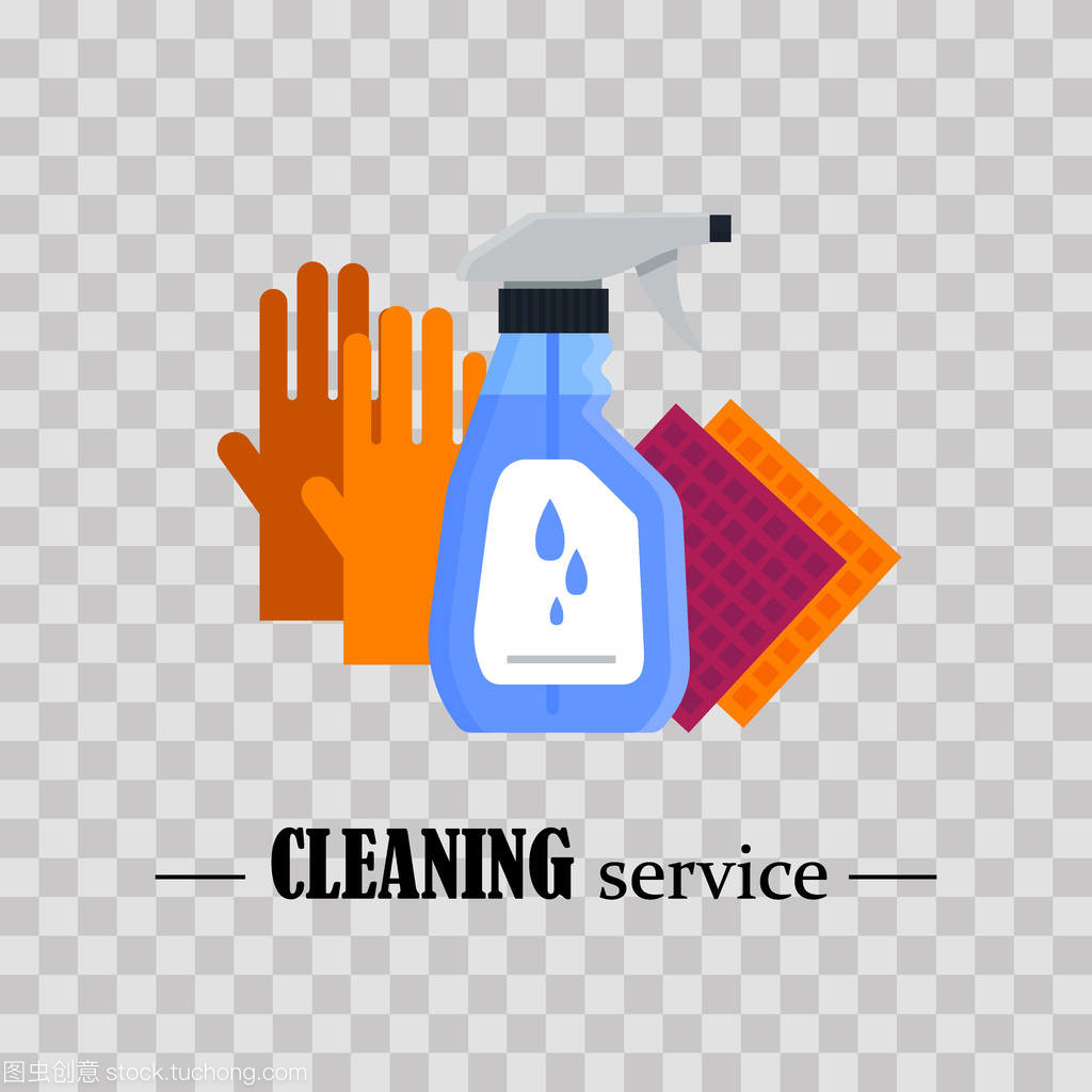 清潔服務。在透明的背景上設置房屋清潔工具。洗滌劑和消毒劑產(chǎn)品, 洗滌用家用設備. 平面矢量圖解